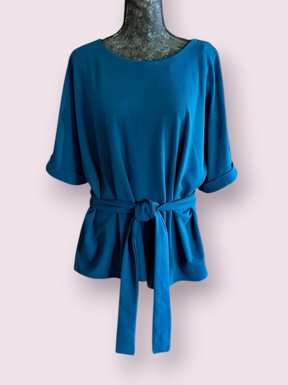 Worthington Woman Tie Front Dolman Blouse in Teal Green